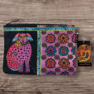 Laurel Burch Dog Zipper Pouch Clutch Bag Purse Whimsical Cosmetic Travel